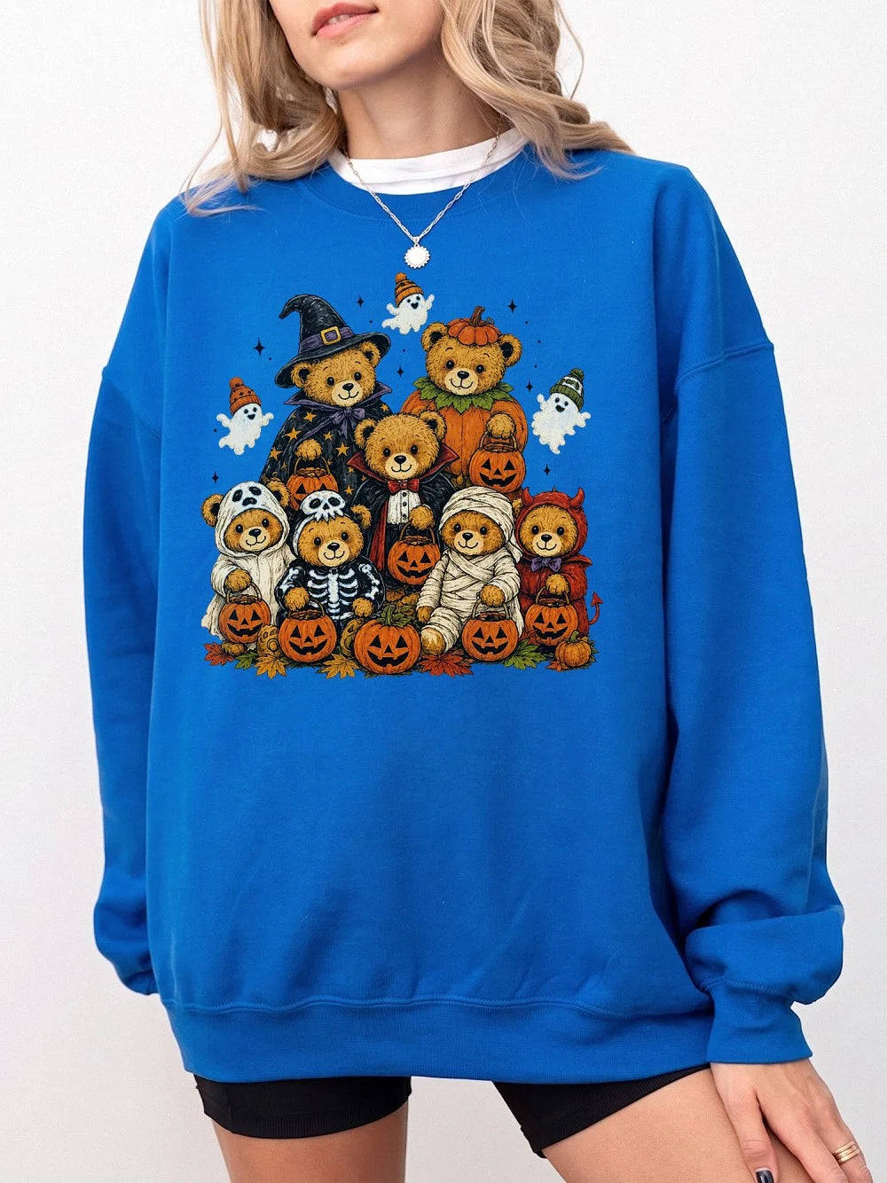 Cute Halloween Teddy Bear Graphic Tee Women's Fall Costume Shirt