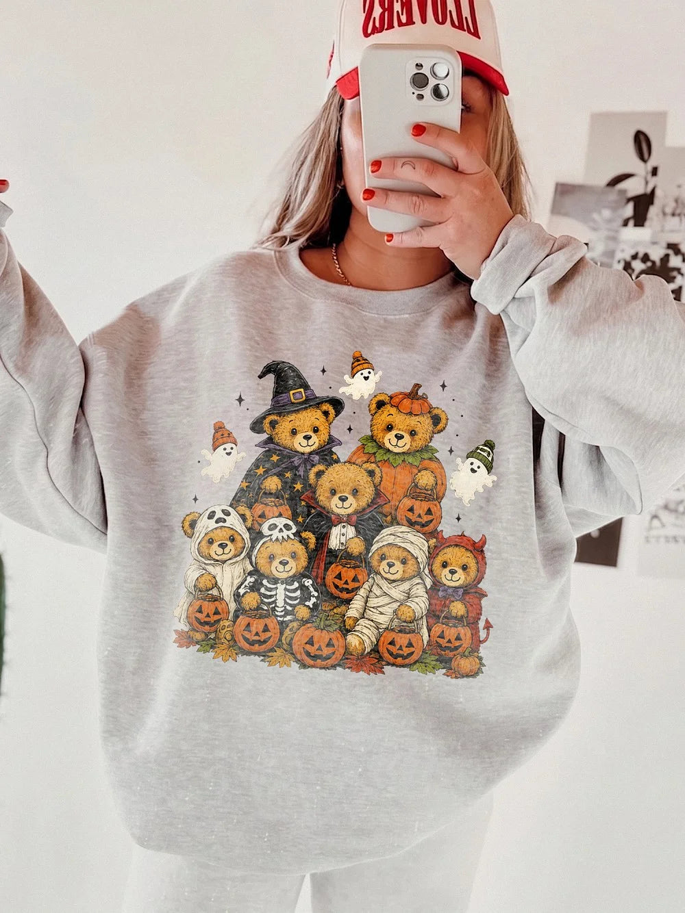 Cute Halloween Teddy Bear Graphic Tee Women's Fall Costume Shirt