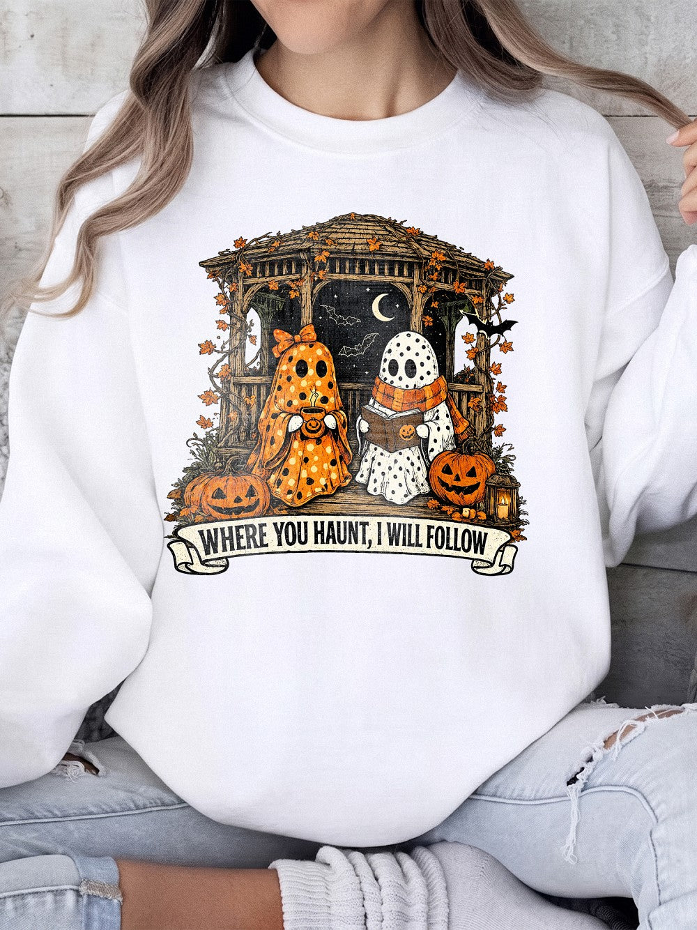 Spooky Season Ghost Graphic Tee Couples Halloween T-Shirt Vintage Fall Best Friend Gift
