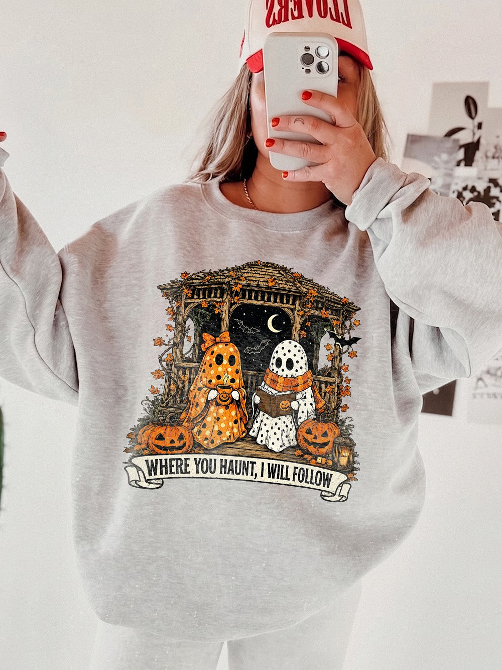 Spooky Season Ghost Graphic Tee Couples Halloween T-Shirt Vintage Fall Best Friend Gift