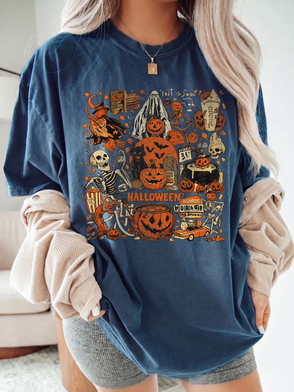 Vintage Halloween Graphic Tee Retro Spooky Season Shirt For Women Fall Festival Apparel
