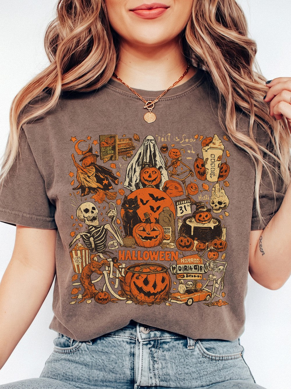 Vintage Halloween Graphic Tee Retro Spooky Season Shirt For Women Fall Festival Apparel