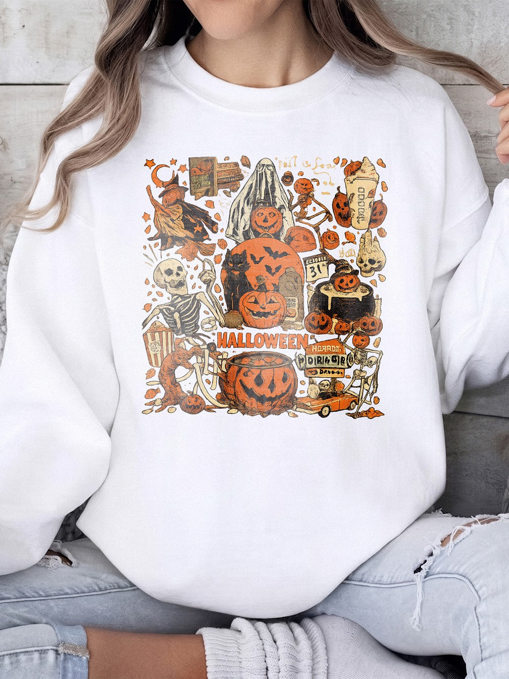 Vintage Halloween Graphic Tee Retro Spooky Season Shirt For Women Fall Festival Apparel