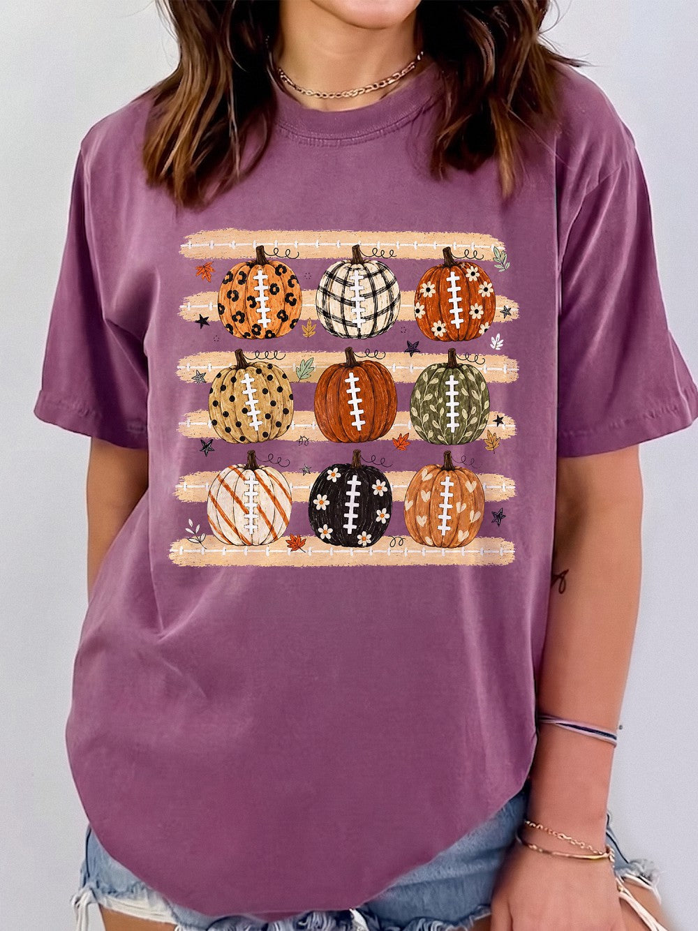 Pumpkin Football Fall Graphic T-Shirt Women's Autumn Game Day Tee