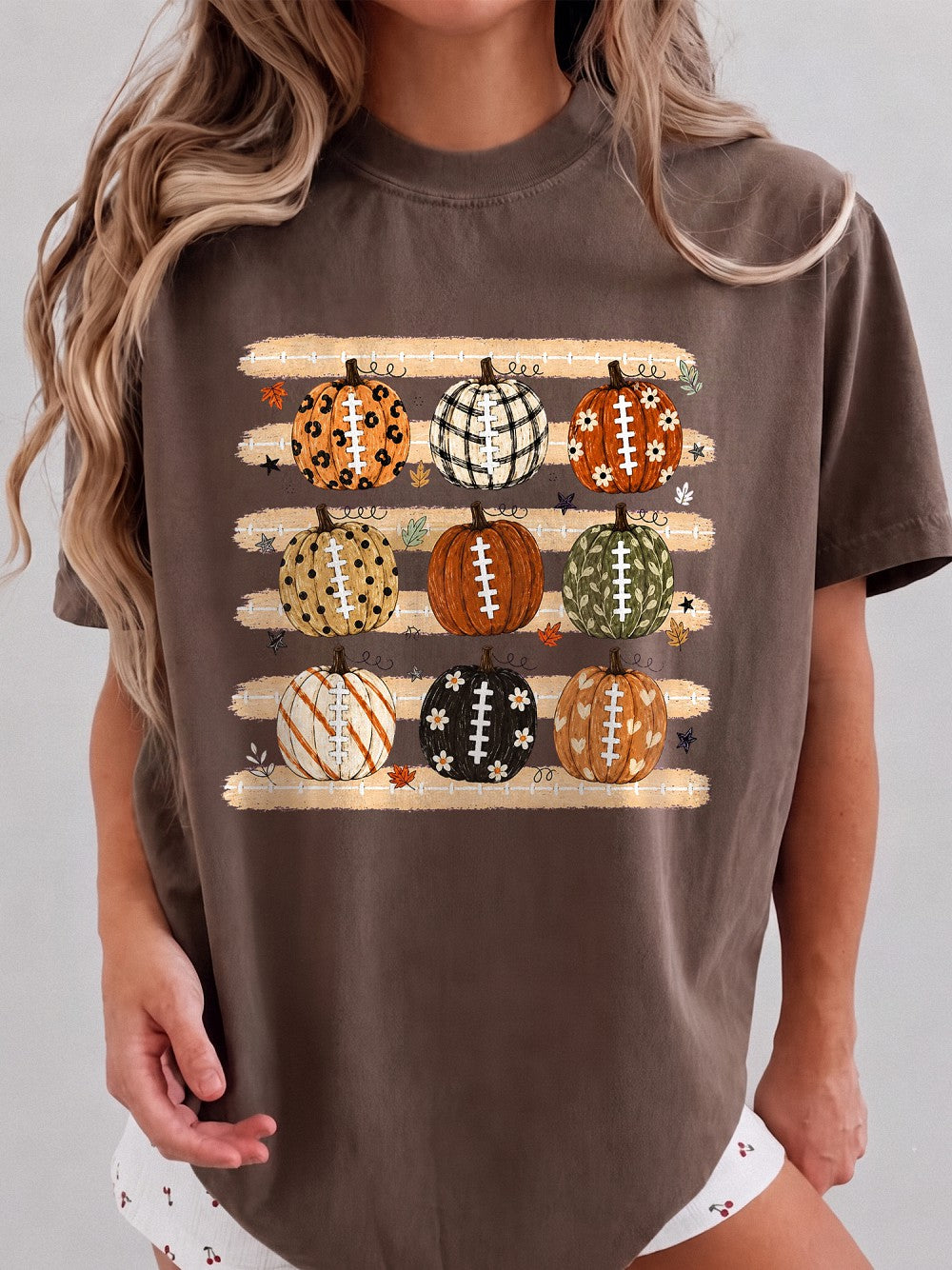Pumpkin Football Fall Graphic T-Shirt Women's Autumn Game Day Tee