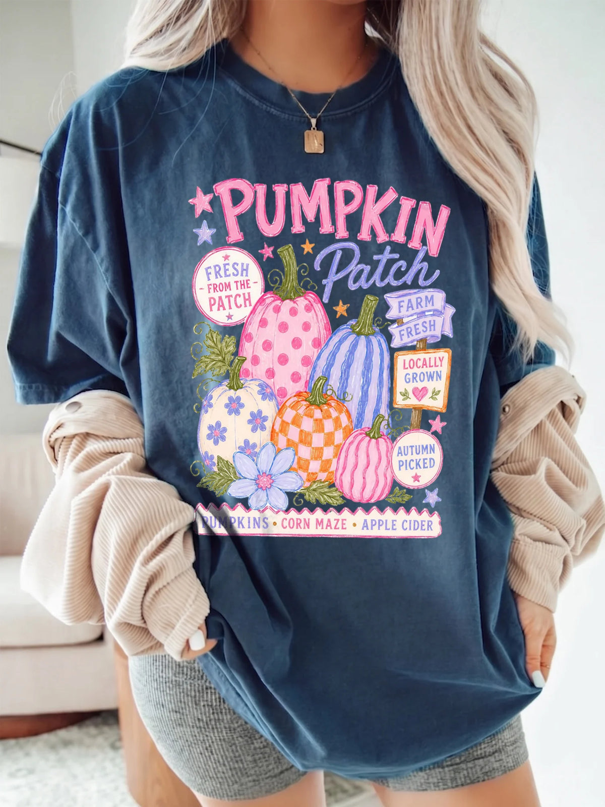 Pumpkin Patch T-Shirt Farm Fresh Fall Harvest Graphic Tee Autumn Apple Cider Corn Maze Shirt