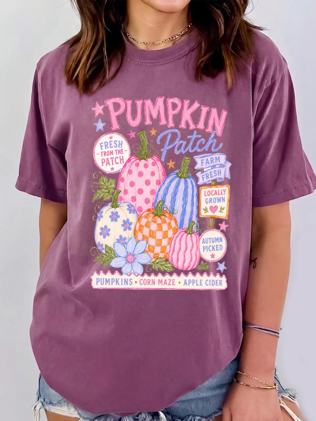 Pumpkin Patch T-Shirt Farm Fresh Fall Harvest Graphic Tee Autumn Apple Cider Corn Maze Shirt