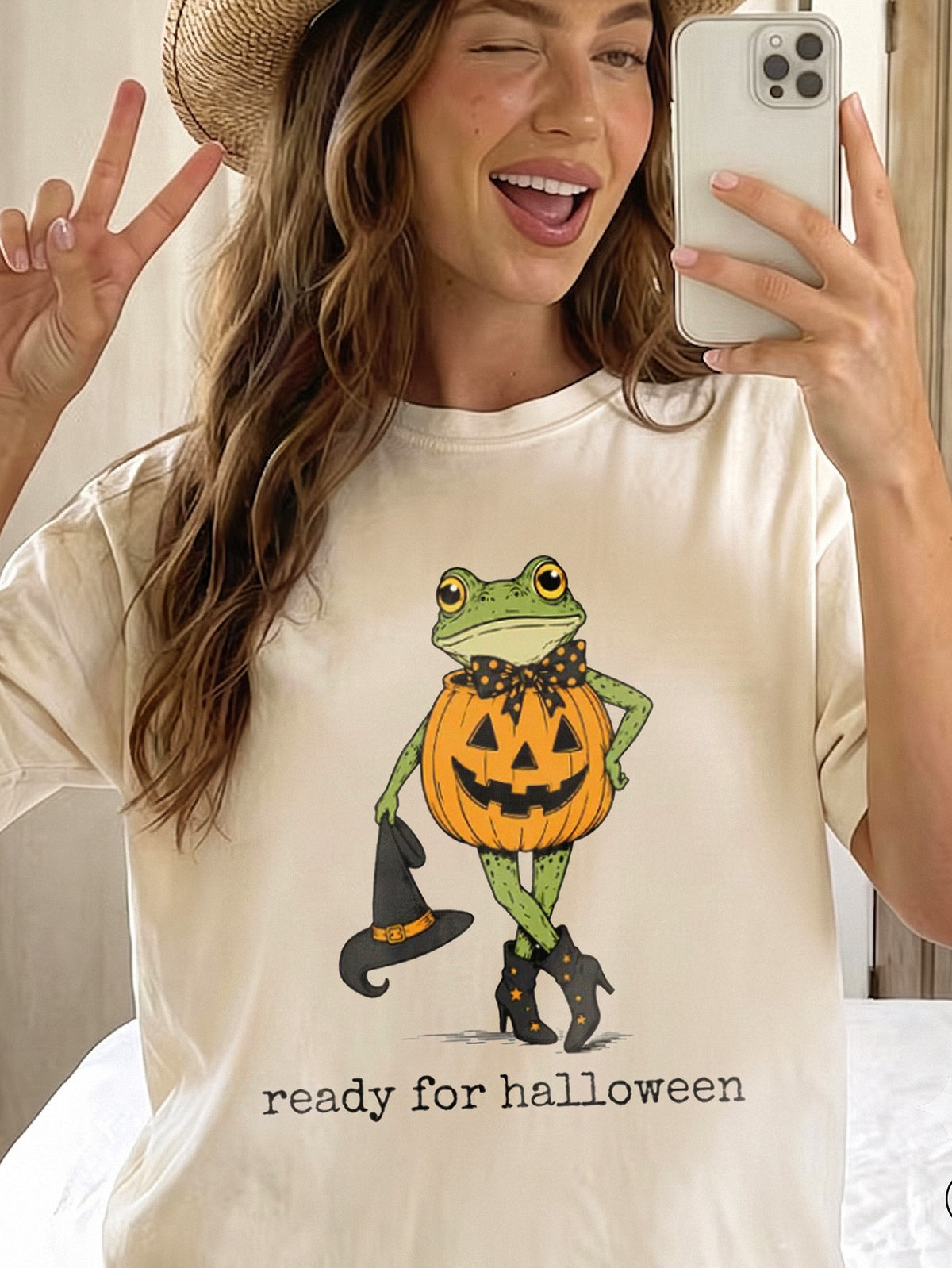 Ready For Halloween Pumpkin Frog Graphic Tee Spooky Cute Fall Party Shirt