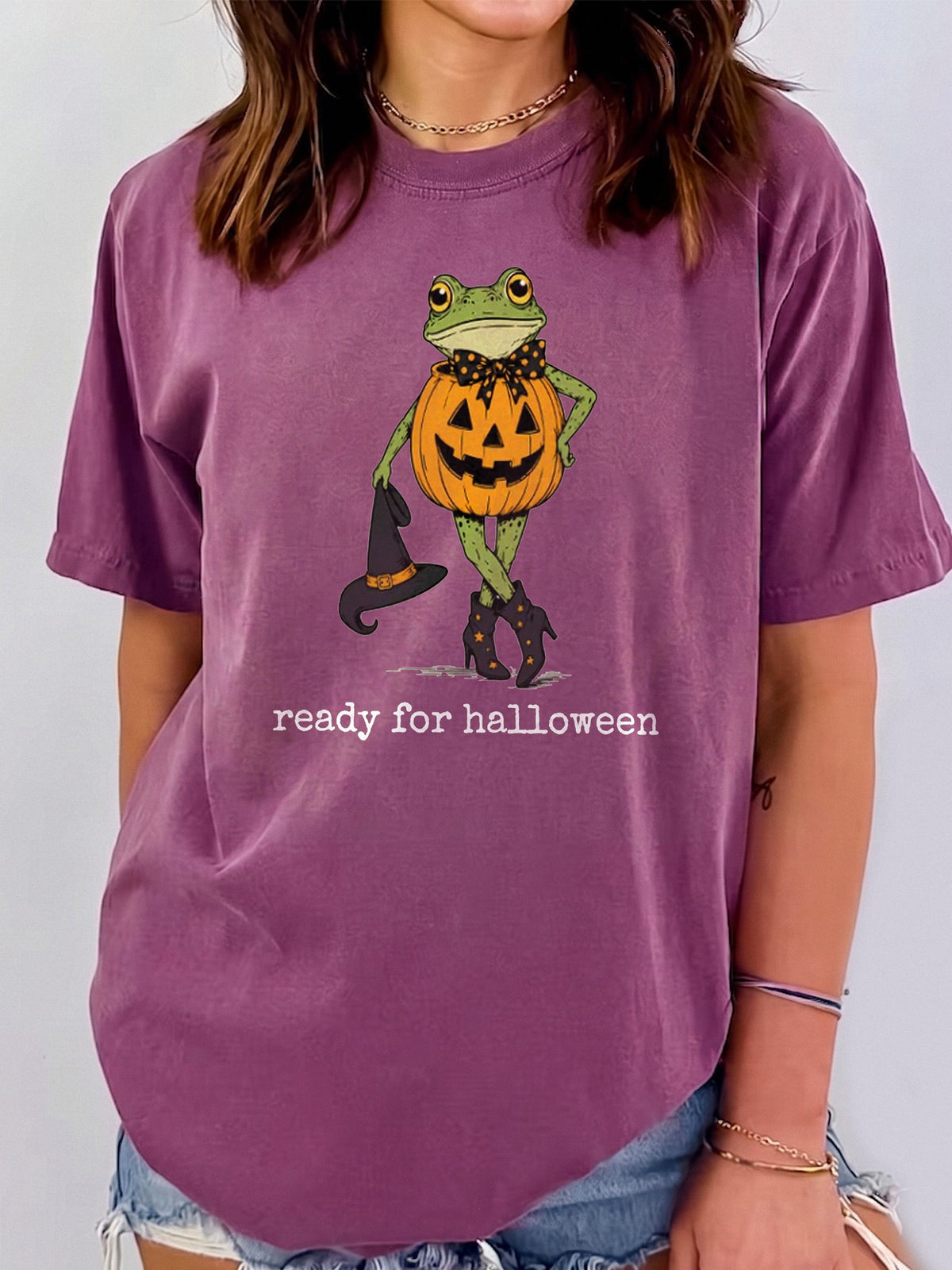Ready For Halloween Pumpkin Frog Graphic Tee Spooky Cute Fall Party Shirt