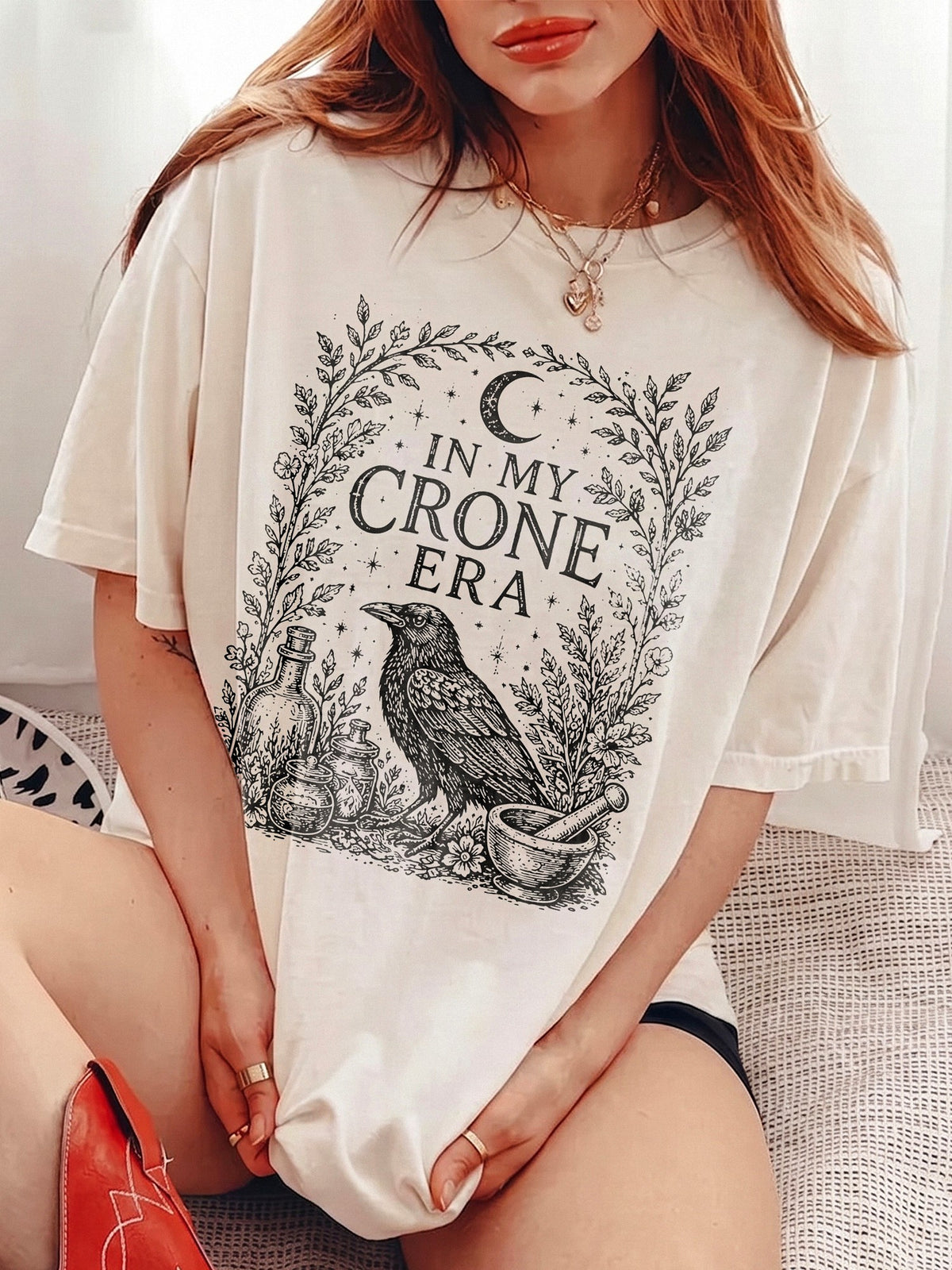 In My Crone Era Witchy Graphic Tee Funny Mystical Women's Fall T-Shirt Cottagecore Gift