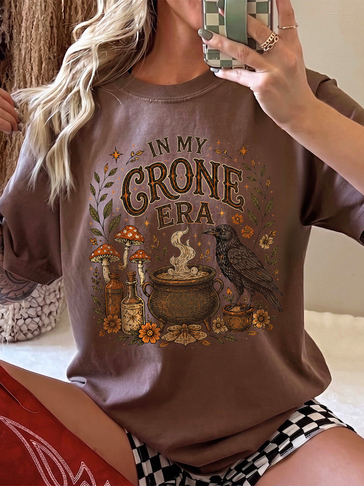 In My Crone Era Witchy Graphic Tee Funny Mystical Women's Fall T-Shirt Cottagecore Gift