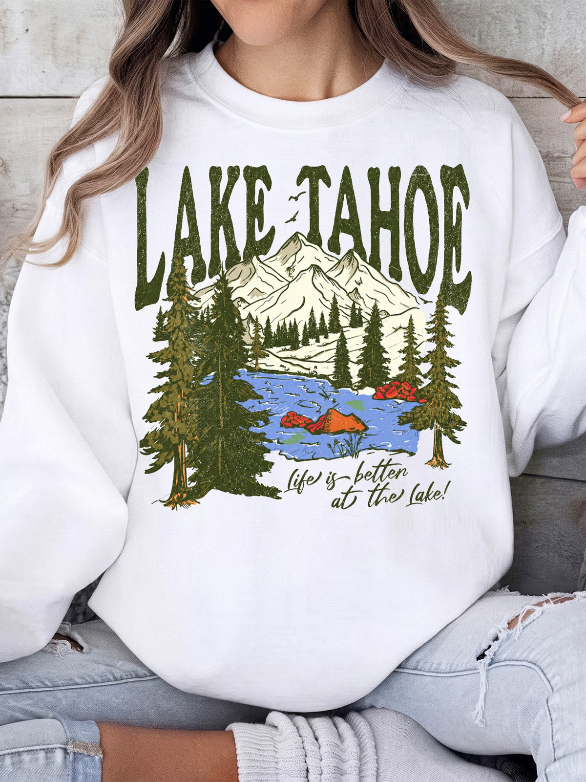 Lake Tahoe Mountain Graphic T-Shirt Life Is Better At The Lake Vintage Vacation Tee