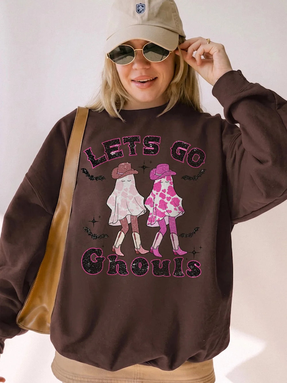 Let's Go Ghouls Pink Cowgirl Ghost T-Shirt Western Halloween Spooky Season Tee Retro Fall Apparel
