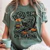 Dead Set On Reading Booked To The Bone T-Shirt Spooky Skeleton Book Lover Halloween Tee Gothic Reader Graphic Apparel