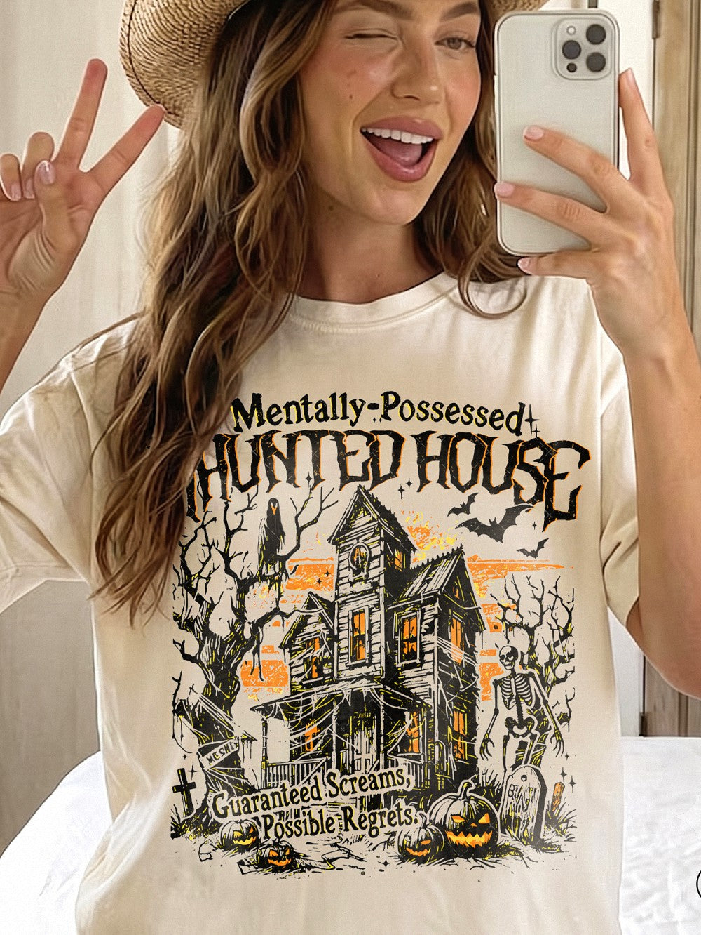 Mentally Possessed Haunted House Vintage Graphic T-Shirt Spooky Season Halloween Tee