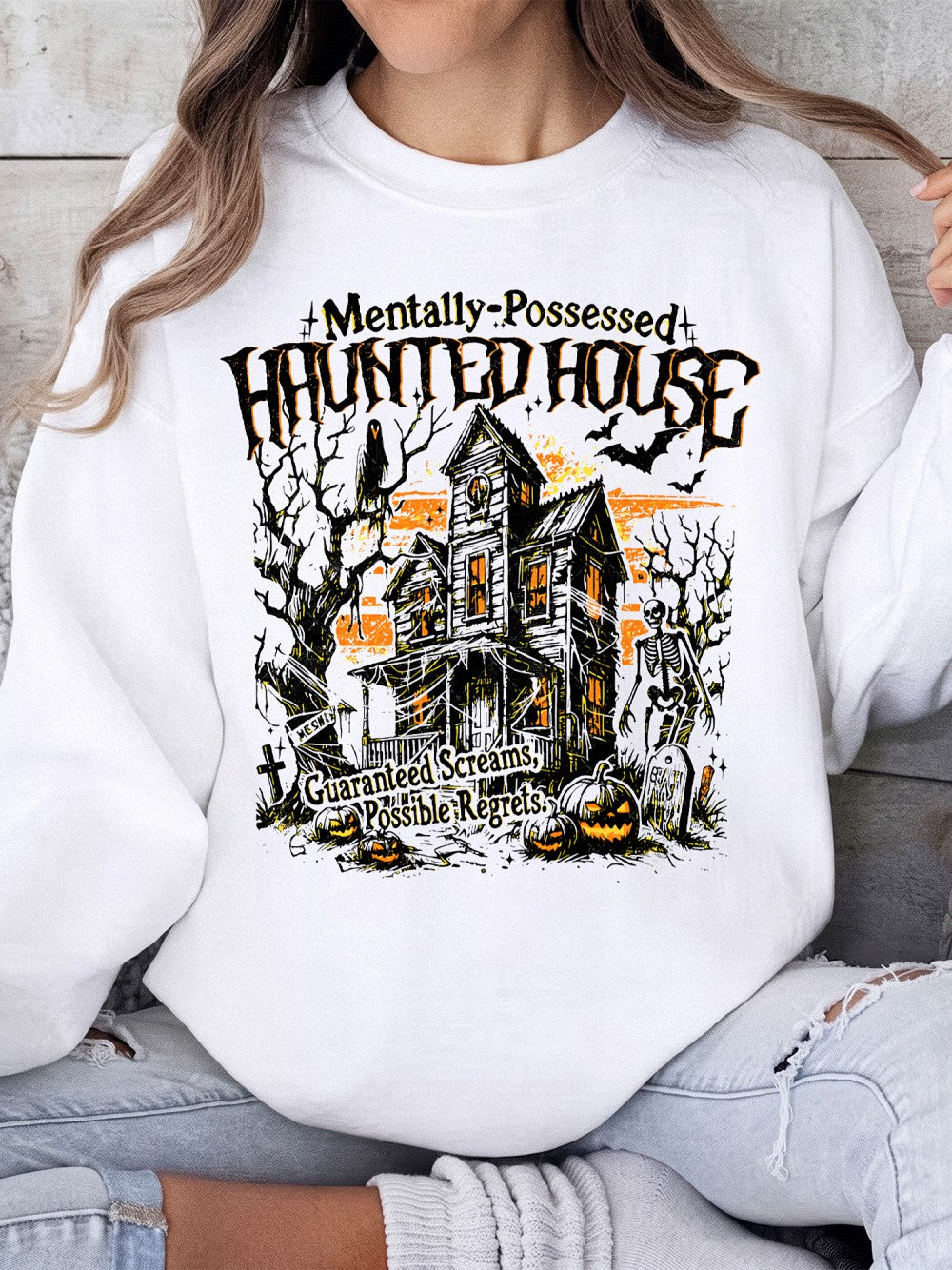 Mentally Possessed Haunted House Vintage Graphic T-Shirt Spooky Season Halloween Tee
