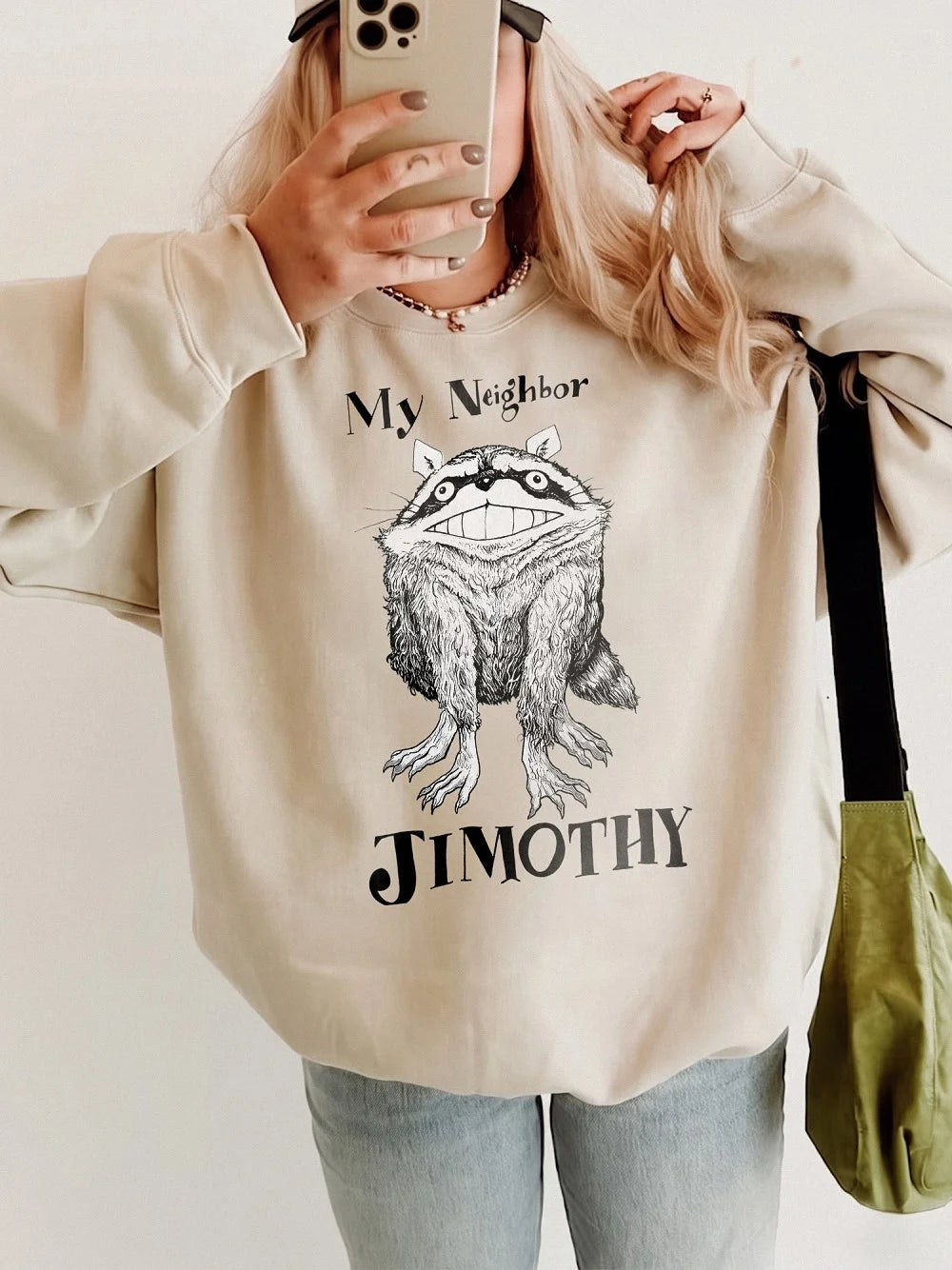 My Neighbor Jimothy Funny Raccoon Parody Graphic T-Shirt Creepy Cute Meme Tee