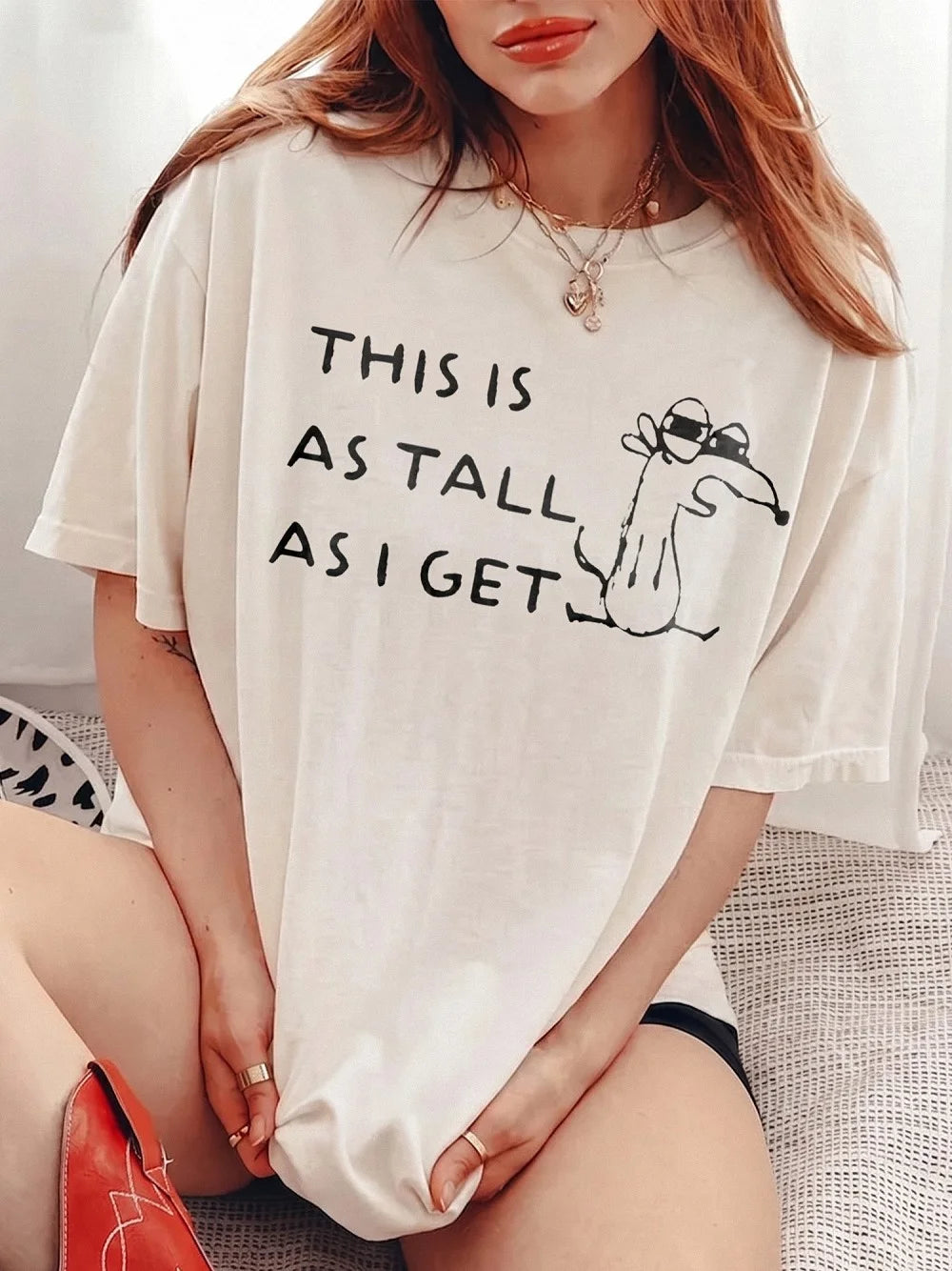 This Is As Tall As I Get Funny Graphic Tee Minimalist Dog T-Shirt Humorous Sarcastic Shirt Short Person Gift