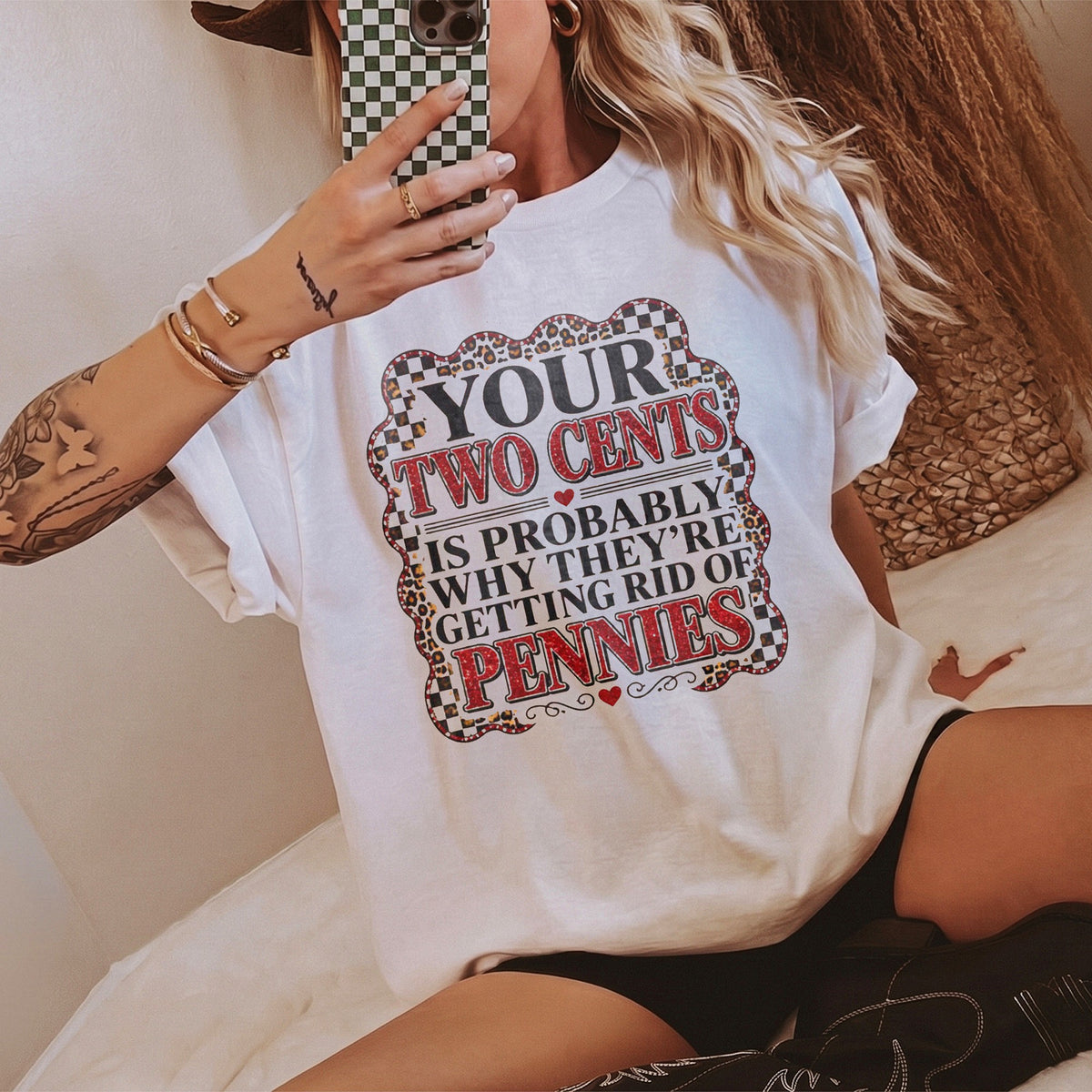 Your Two Cents Getting Rid Of Pennies Sarcastic Graphic Tee Funny Western Quote T-Shirt