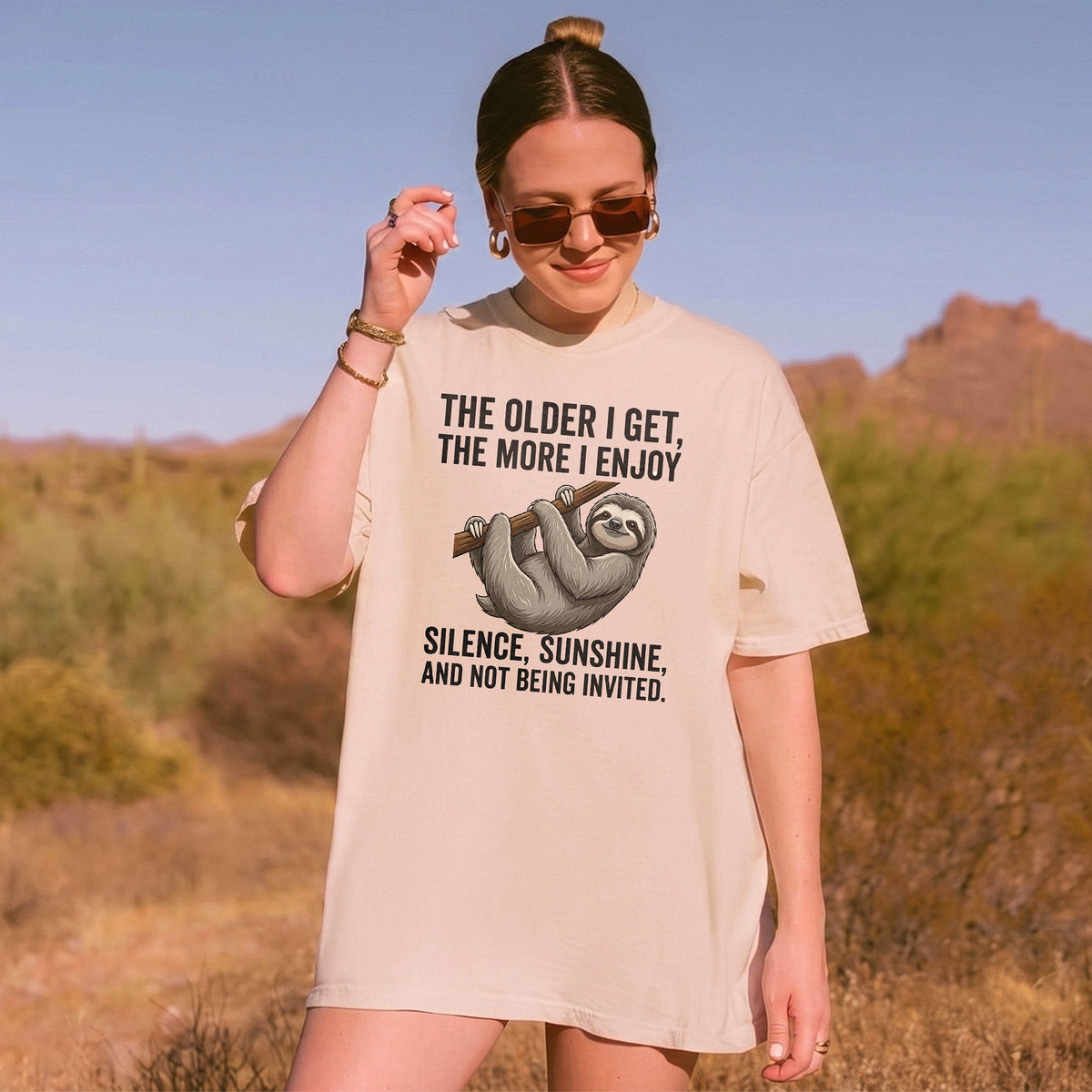 The Older I Get Sloth Graphic Tee, Introvert Silence Sunshine Not Being Invited T-Shirt, Funny Anti-Social Humor Shirt For Men Women