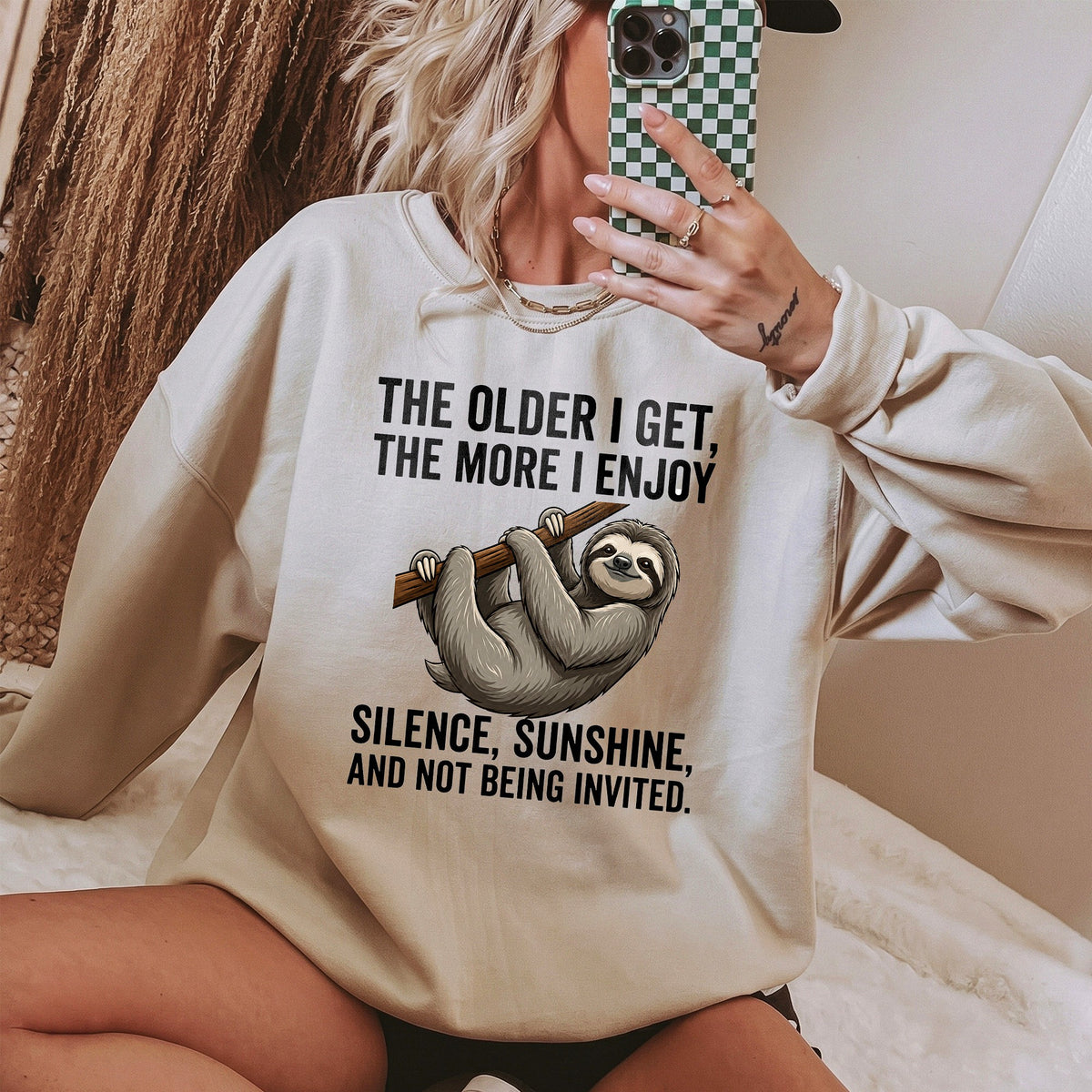 The Older I Get Sloth Graphic Tee, Introvert Silence Sunshine Not Being Invited T-Shirt, Funny Anti-Social Humor Shirt For Men Women