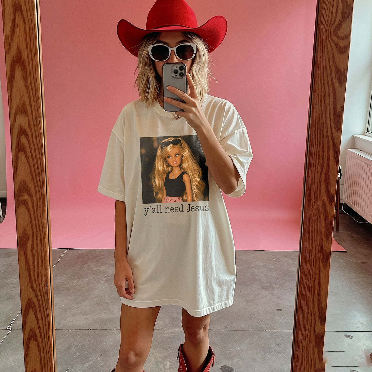 Sassy Doll Y'all Need Jesus T-Shirt Funny Christian Graphic Tee Southern Humor Faith Shirt Casual Gift for Her