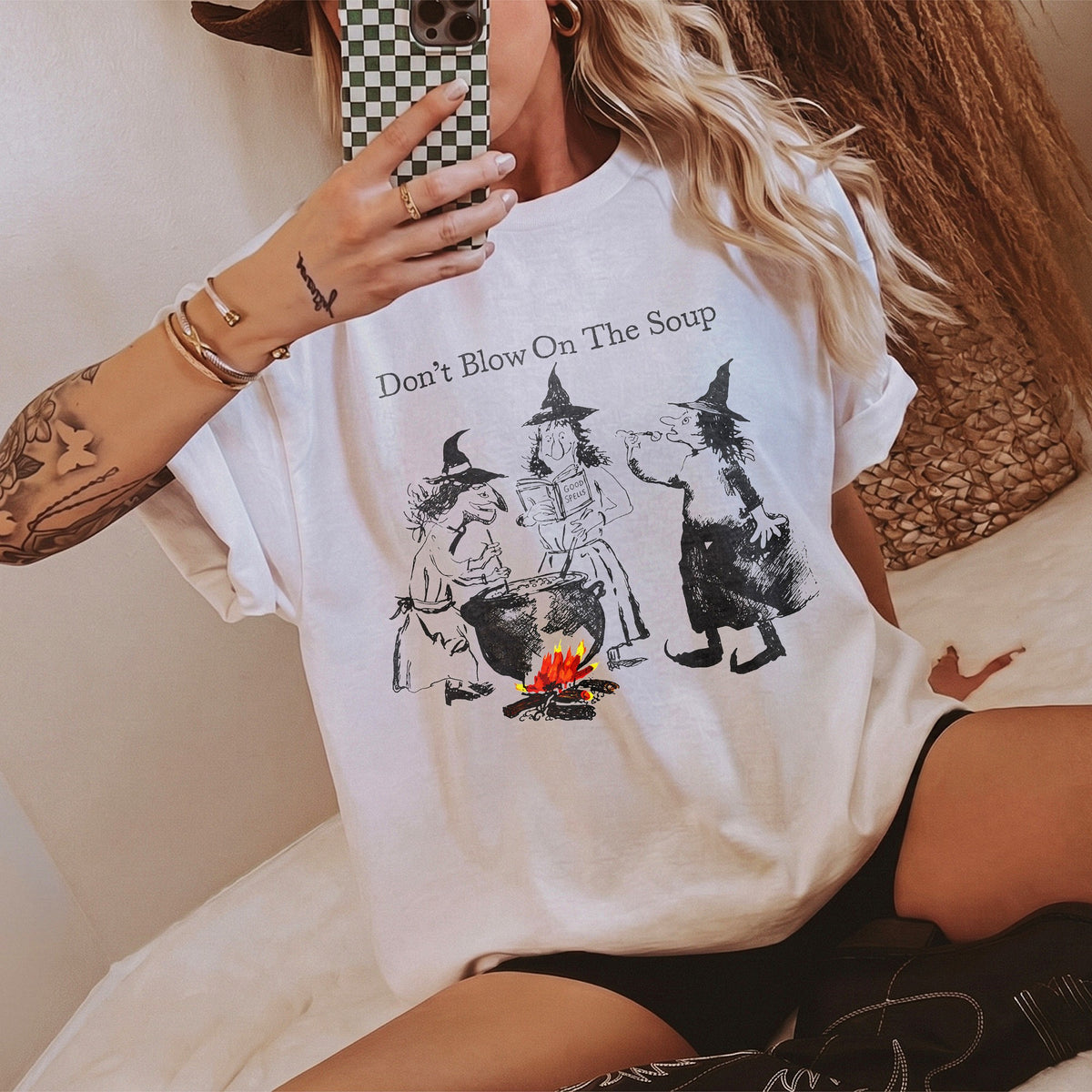 Don't Blow On The Soup Vintage Witch T-Shirt Funny Halloween Graphic Tee Spooky Season Shirt