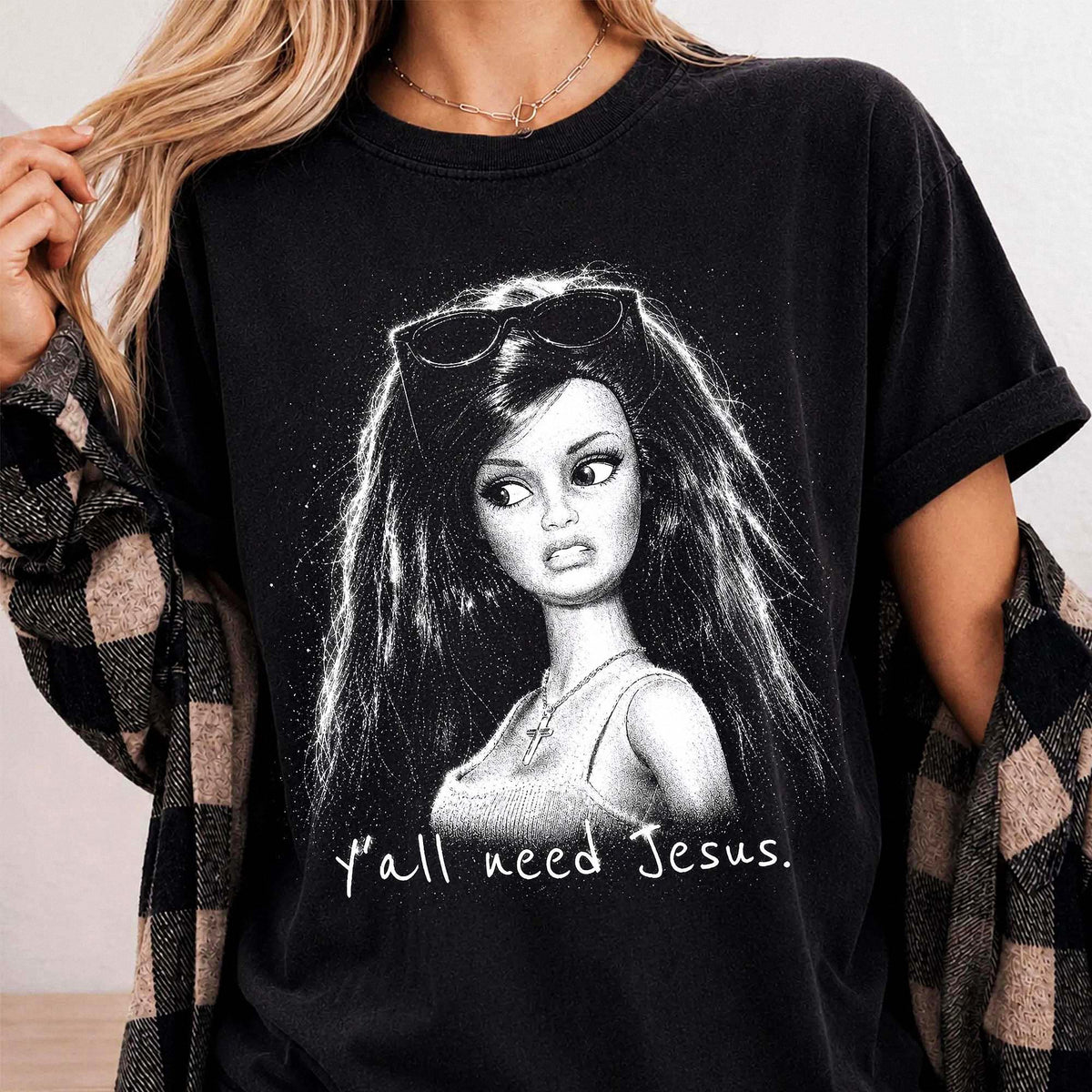 Y'all Need Jesus Oversized Tee Vintage Christian Graphic Shirt For Women Faith Streetwear