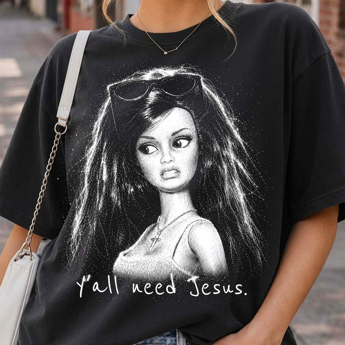 Y'all Need Jesus Oversized Tee Vintage Christian Graphic Shirt For Women Faith Streetwear