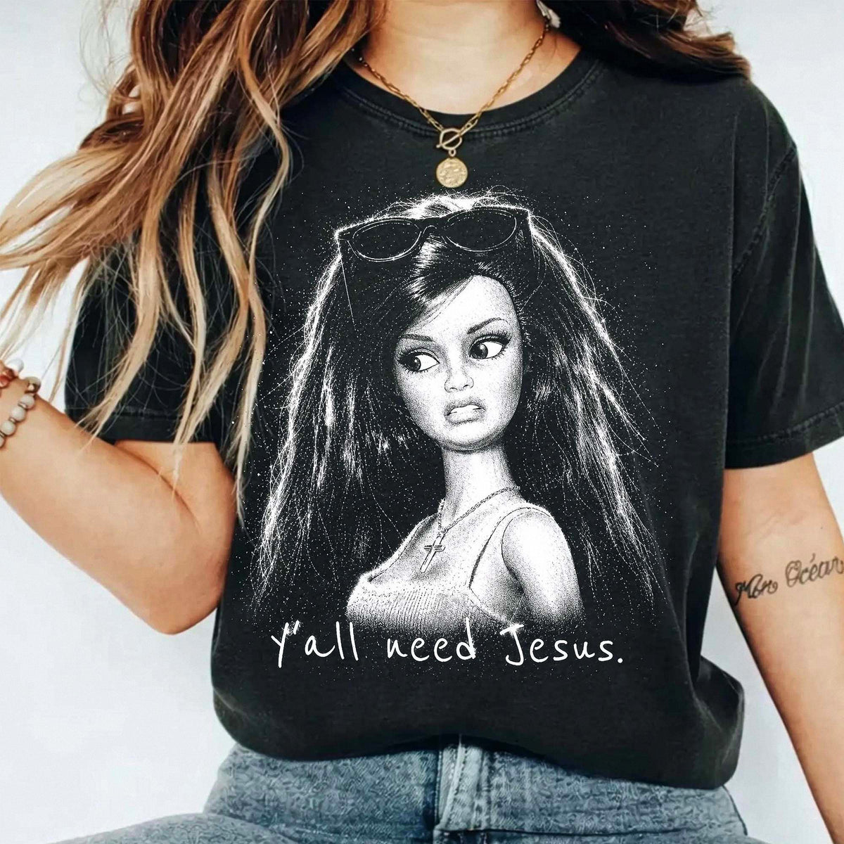 Y'all Need Jesus Oversized Tee Vintage Christian Graphic Shirt For Women Faith Streetwear