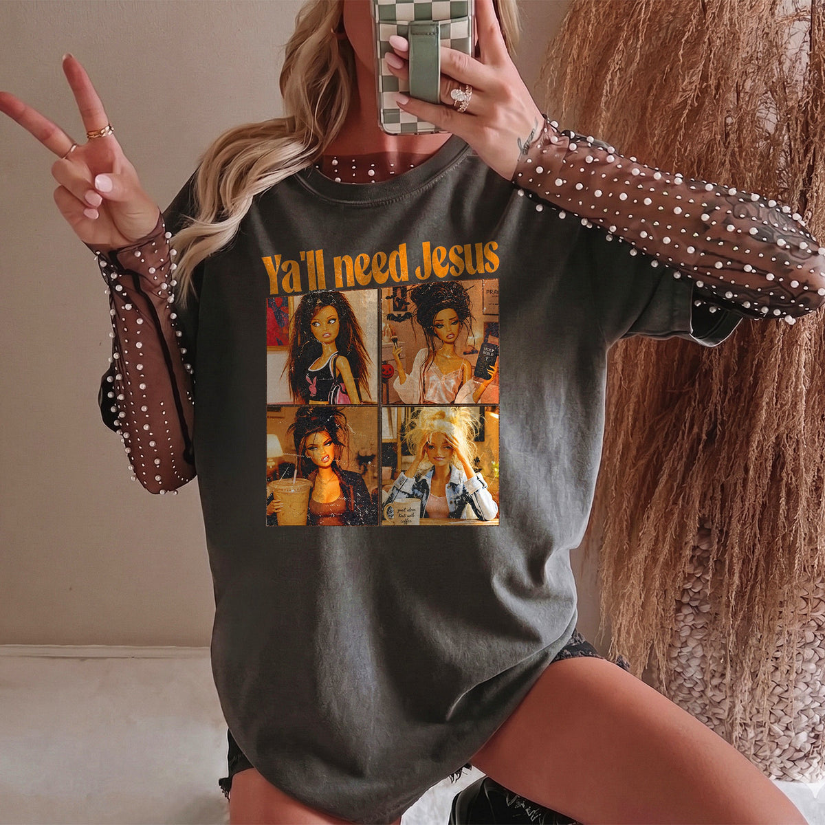 Y'all Need Jesus Funny Y2K Doll Graphic Tee Sarcastic Christian Shirt