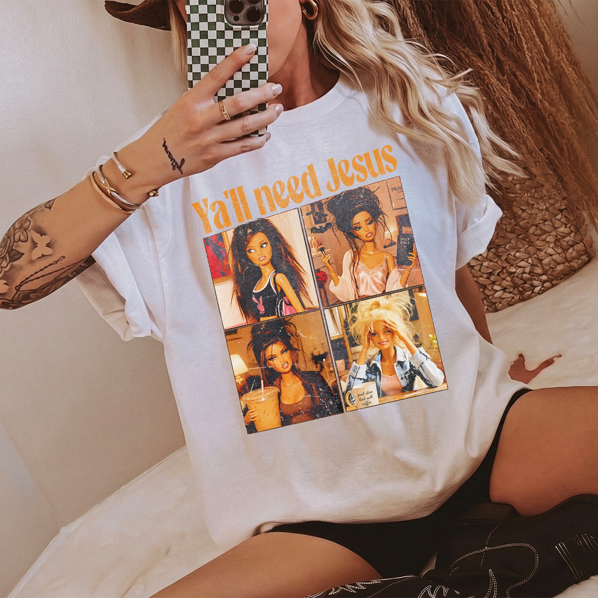 Y'all Need Jesus Funny Y2K Doll Graphic Tee Sarcastic Christian Shirt