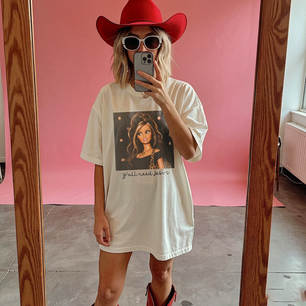 Y'all Need Jesus T-Shirt Funny Sassy Doll Graphic Tee Southern Christian Humor Shirt Gift For Her
