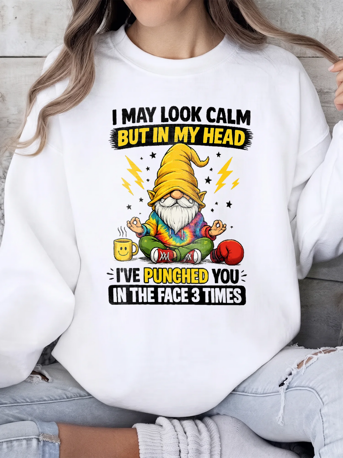 I May Look Calm But In My Head Funny Sarcastic Meditating Gnome T-Shirt Humor Graphic Tee