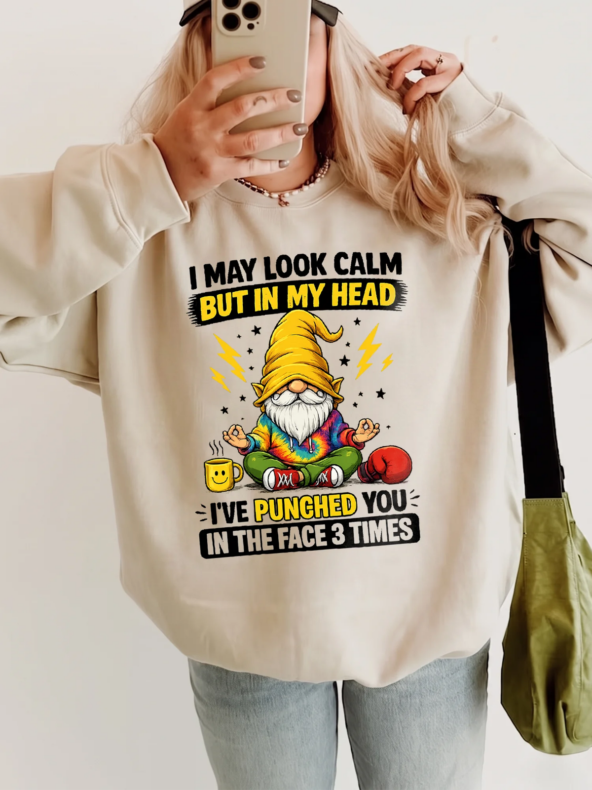 I May Look Calm But In My Head Funny Sarcastic Meditating Gnome T-Shirt Humor Graphic Tee