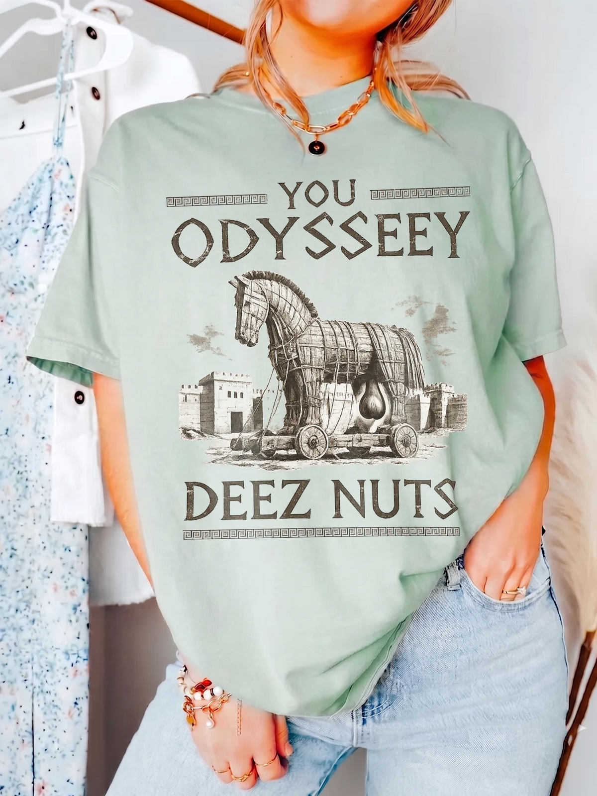 Funny Trojan Horse Meme T-Shirt You Odyssey Deez Nuts Greek Mythology Graphic Tee