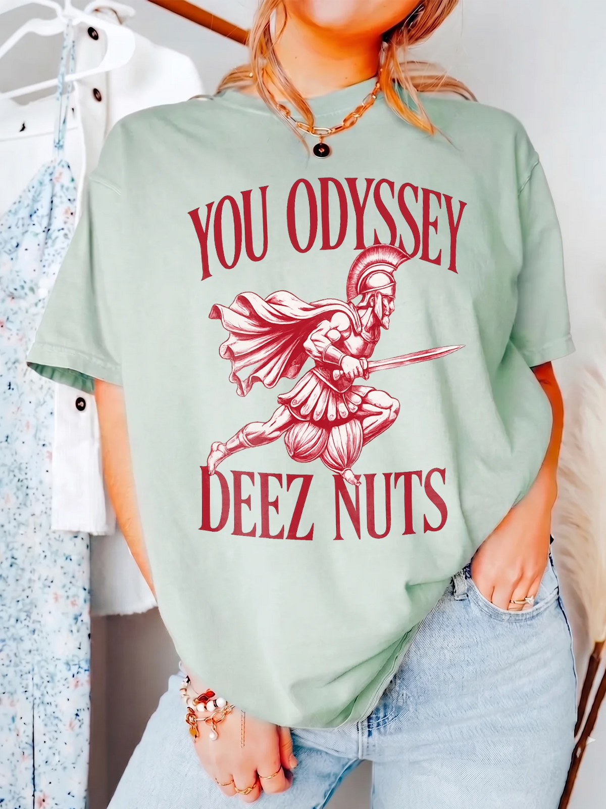 You Odyssey Deez Nuts Funny Greek Mythology Graphic T-Shirt Humorous Spartan Meme Apparel Adult Gag Gift