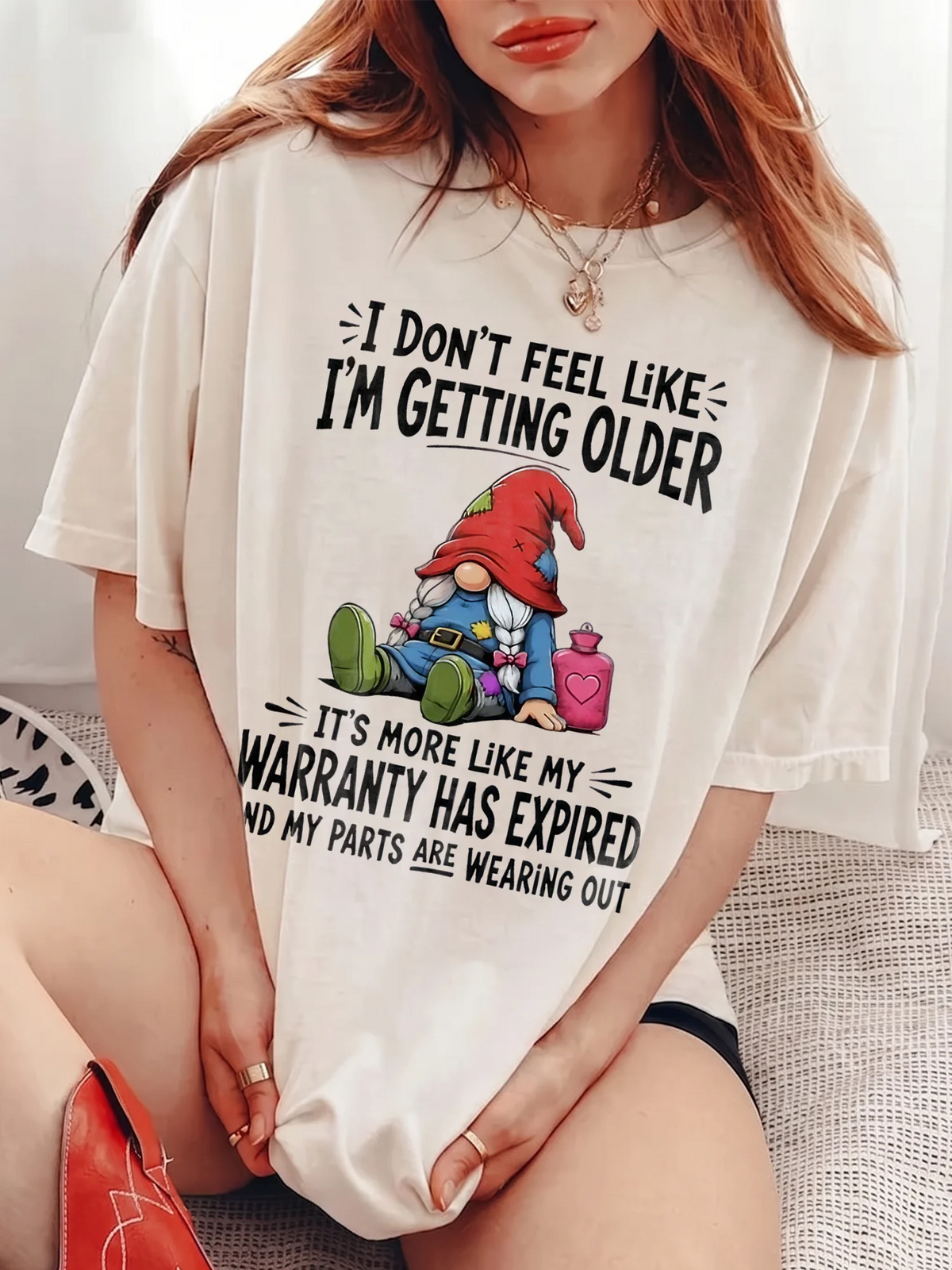 Funny Gnome Warranty Expired T-Shirt Sarcastic Aging Humor Birthday Gift Getting Older Graphic Tee