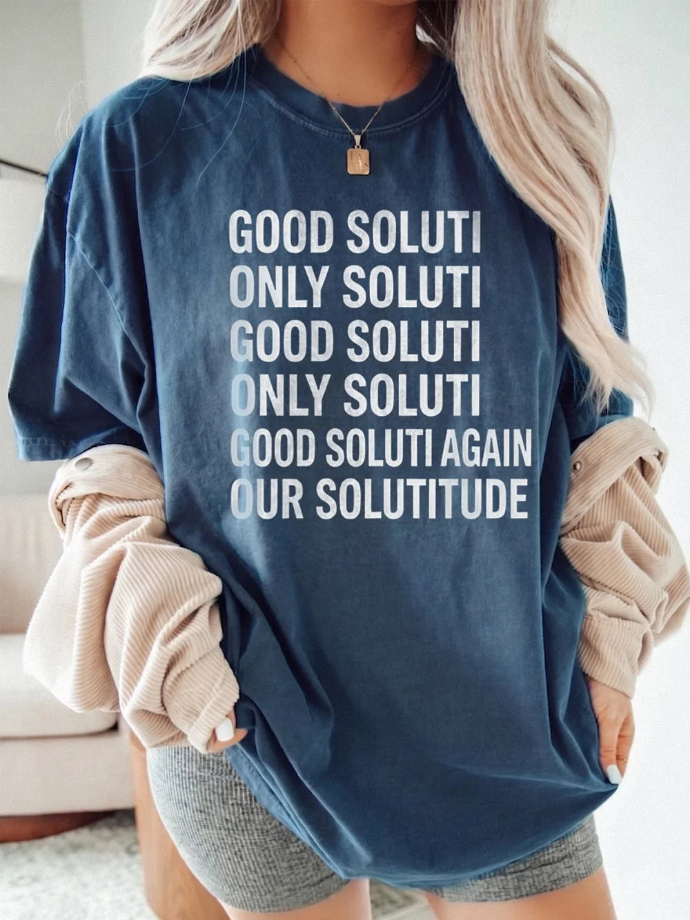 Good Soluti Only Soluti Funny Statement Graphic Tee - Abstract Typography Quote T-Shirt