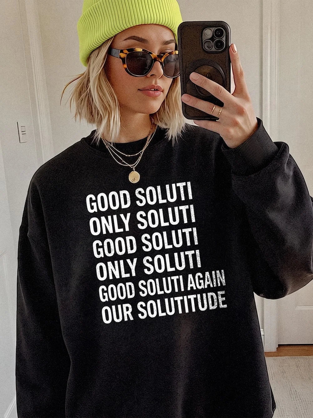 Good Soluti Only Soluti Funny Statement Graphic Tee - Abstract Typography Quote T-Shirt