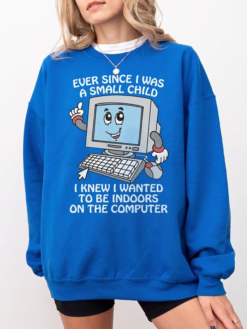 Ever Since I Was A Small Child Indoors On The Computer Funny Graphic Tee Retro Introvert Gamer T-Shirt