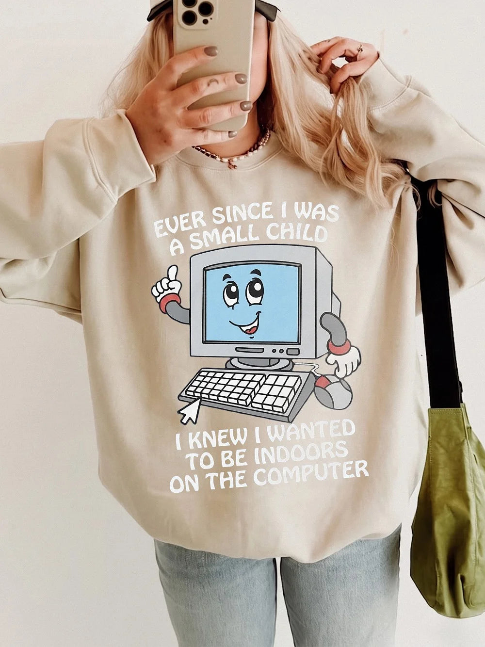 Ever Since I Was A Small Child Indoors On The Computer Funny Graphic Tee Retro Introvert Gamer T-Shirt