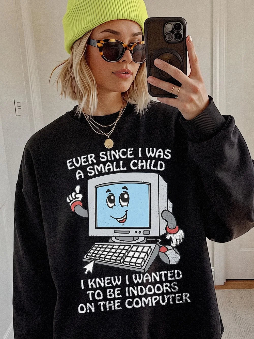 Ever Since I Was A Small Child Indoors On The Computer Funny Graphic Tee Retro Introvert Gamer T-Shirt