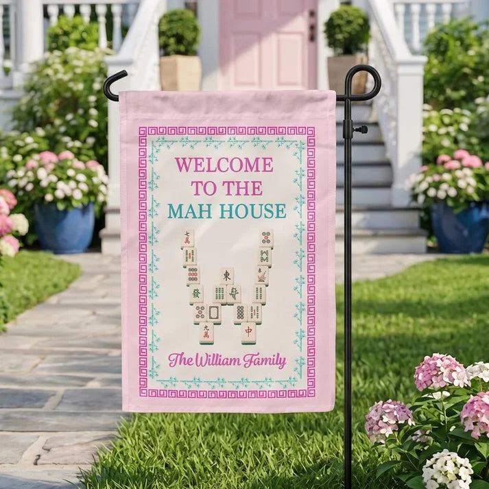 Personalized Mahjong Welcome Garden Flag Custom Family Name Front Yard Porch Decor Housewarming Gift