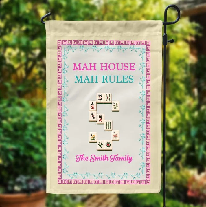 Personalized Mahjong Welcome Garden Flag Custom Family Name Front Yard Porch Decor Housewarming Gift