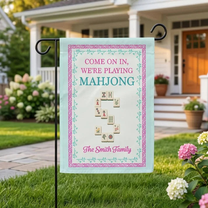 Personalized Mahjong Welcome Garden Flag Custom Family Name Front Yard Porch Decor Housewarming Gift