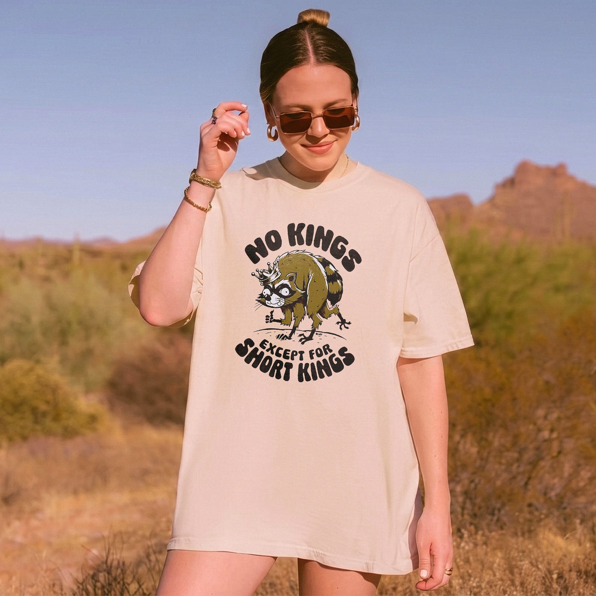 No Kings Except For Short Kings Tee Funny Raccoon Graphic T-Shirt
