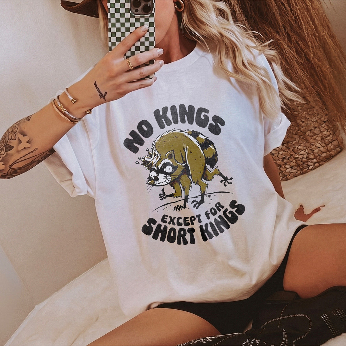 No Kings Except For Short Kings Tee Funny Raccoon Graphic T-Shirt