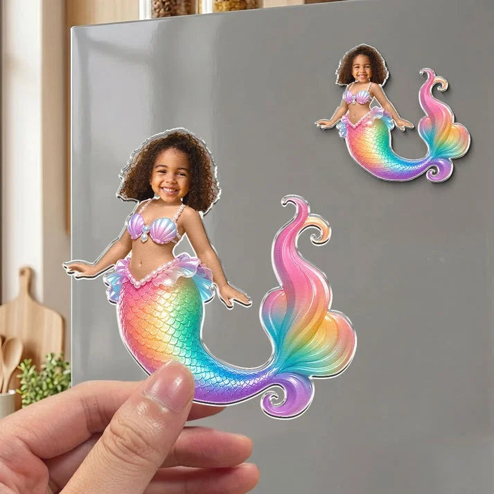 Personalized Kids Photo Fridge Magnet Custom Unicorn Mermaid Princess Character Gift