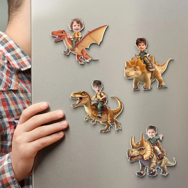 Personalized Kids Photo Dinosaur Fridge Magnet Custom Refrigerator Decor Gift
